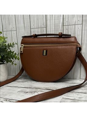 Esquire Brown Leather Crossbody Bag  Half-Moon Saddle Style